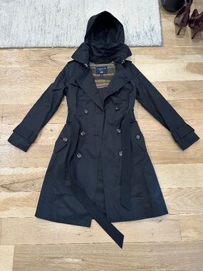London fog double breasted trench coat with hood in size XXS